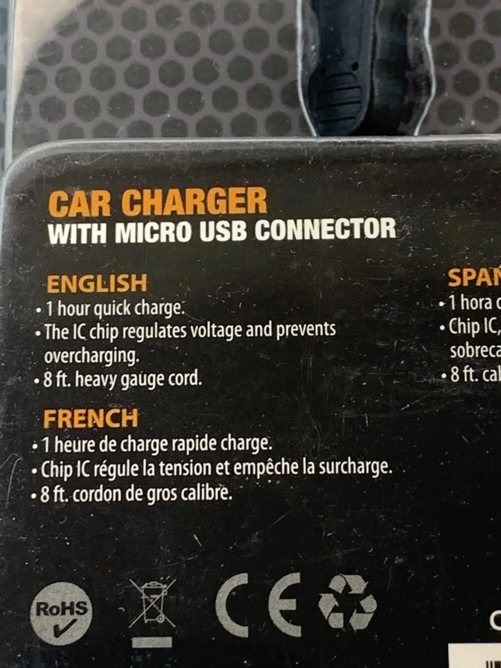 Tough Tested Micro USB Car Charger With Quick Charge and 8 ft Cord NEW